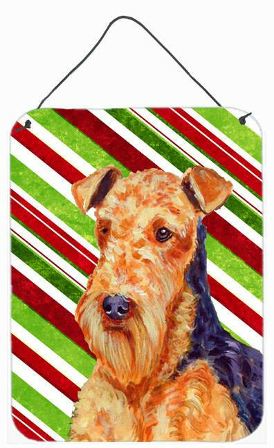Airedale Candy Cane Holiday Christmas Wall or Door Hanging Prints Aluminum Metal Sign Kitchen Wall Bar Bathroom Plaque Home Decor Front Door Plaque, 12x16, Multicolor