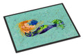 Blonde Mermaid on Teal Doormat Indoor Outdoor 18H X 27W Front Door Mat Rugs for Entryway, Non Slip Washable