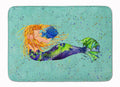 Blonde Mermaid on Teal Memory Foam Kitchen Mat Machine Washable Anti-Fatigue Cushion Comfort Bath or Kitchen Rug
