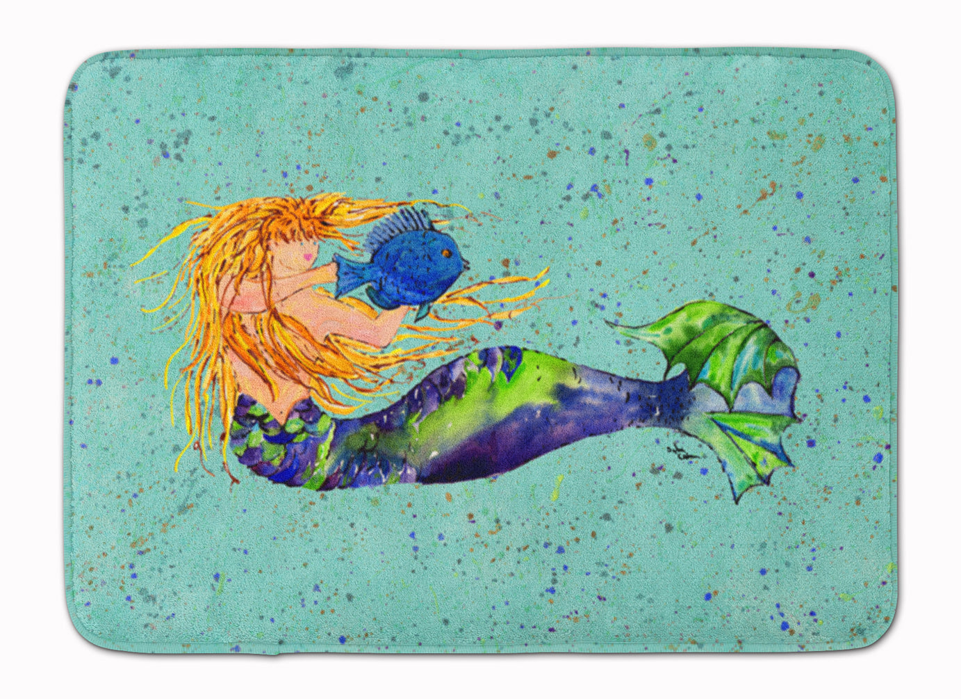 Blonde Mermaid on Teal Memory Foam Kitchen Mat Machine Washable Anti-Fatigue Cushion Comfort Bath or Kitchen Rug