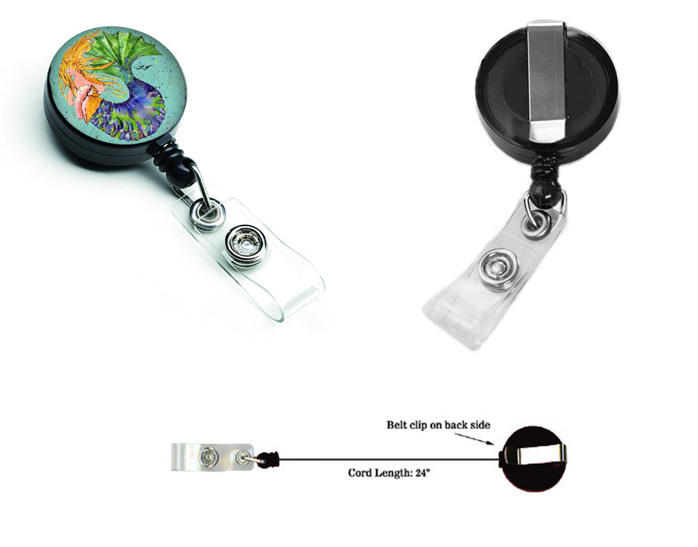 Blonde Mermaid on Teal Retractable Badge Reel for Nurses ID Badge Holder with Clip Retractable Employee Badge Holder, Belt Clip