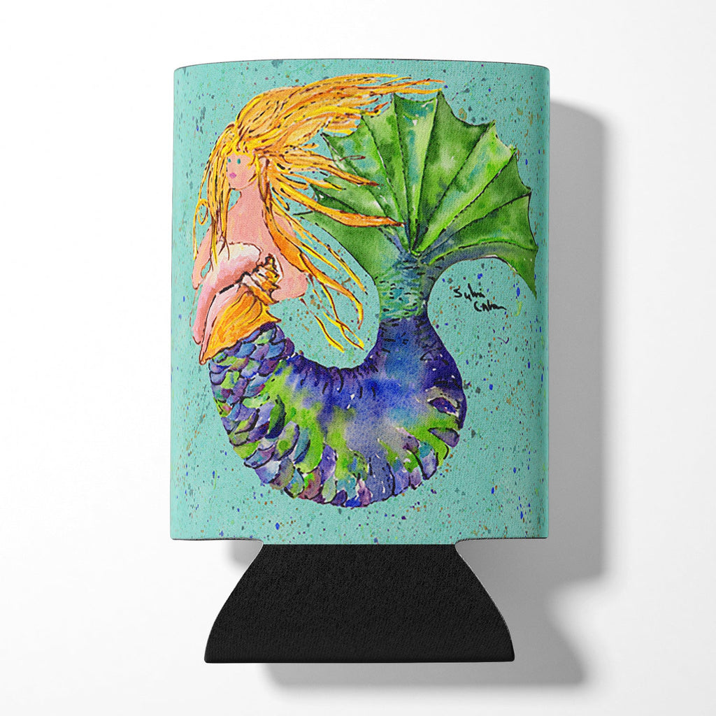 Blonde Mermaid on Teal Can or Bottle Hugger Cooler Sleeve for Standard 12 oz Cans, Insulated Foam Beer & Soda Can Hugger Reusable