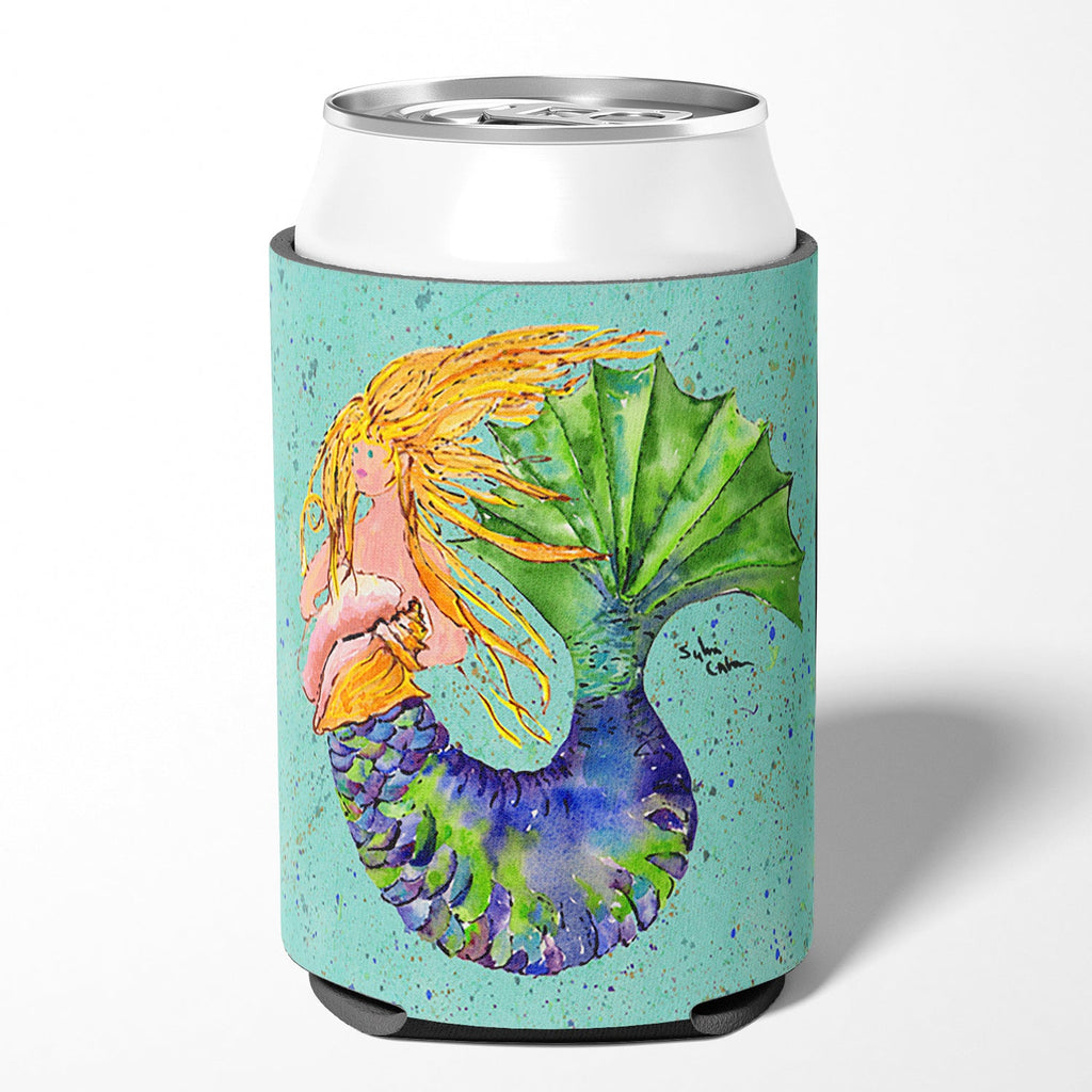 Blonde Mermaid on Teal Can or Bottle Hugger Cooler Sleeve for Standard 12 oz Cans, Insulated Foam Beer & Soda Can Hugger Reusable