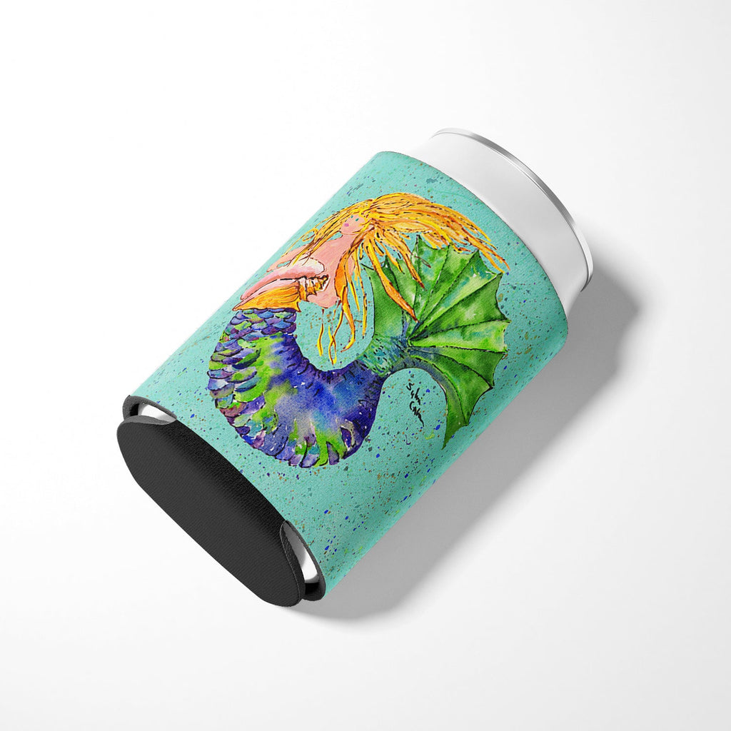 Blonde Mermaid on Teal Can or Bottle Hugger Cooler Sleeve for Standard 12 oz Cans, Insulated Foam Beer & Soda Can Hugger Reusable