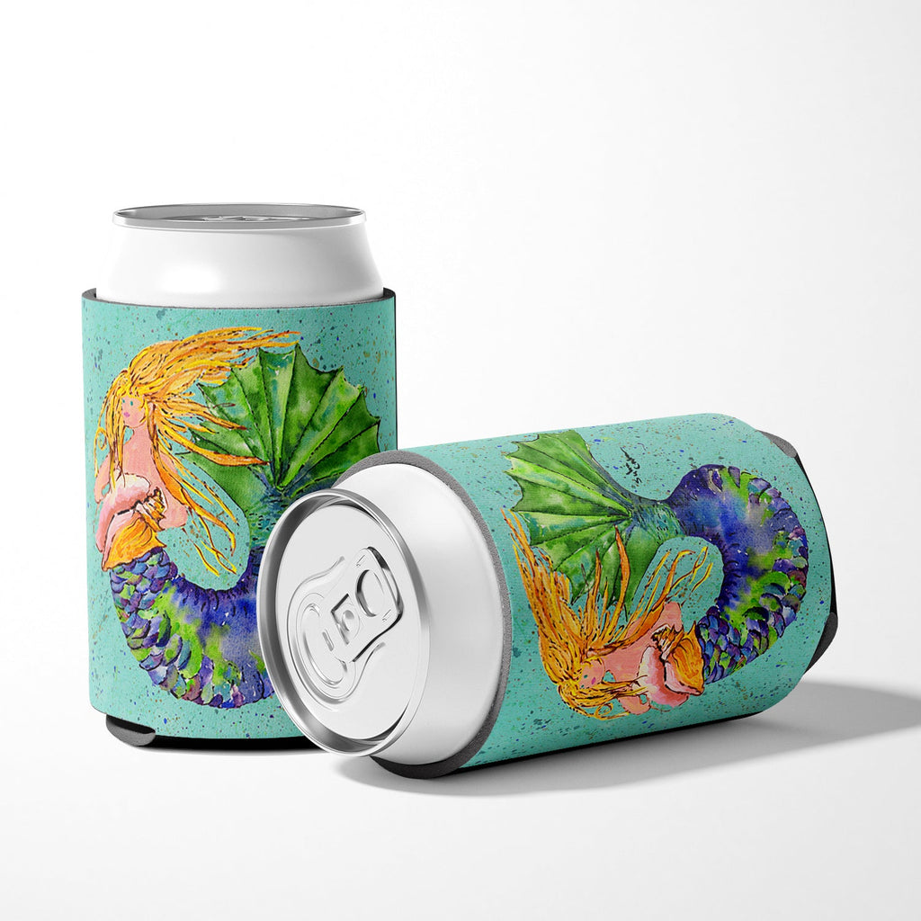 Blonde Mermaid on Teal Can or Bottle Hugger Cooler Sleeve for Standard 12 oz Cans, Insulated Foam Beer & Soda Can Hugger Reusable