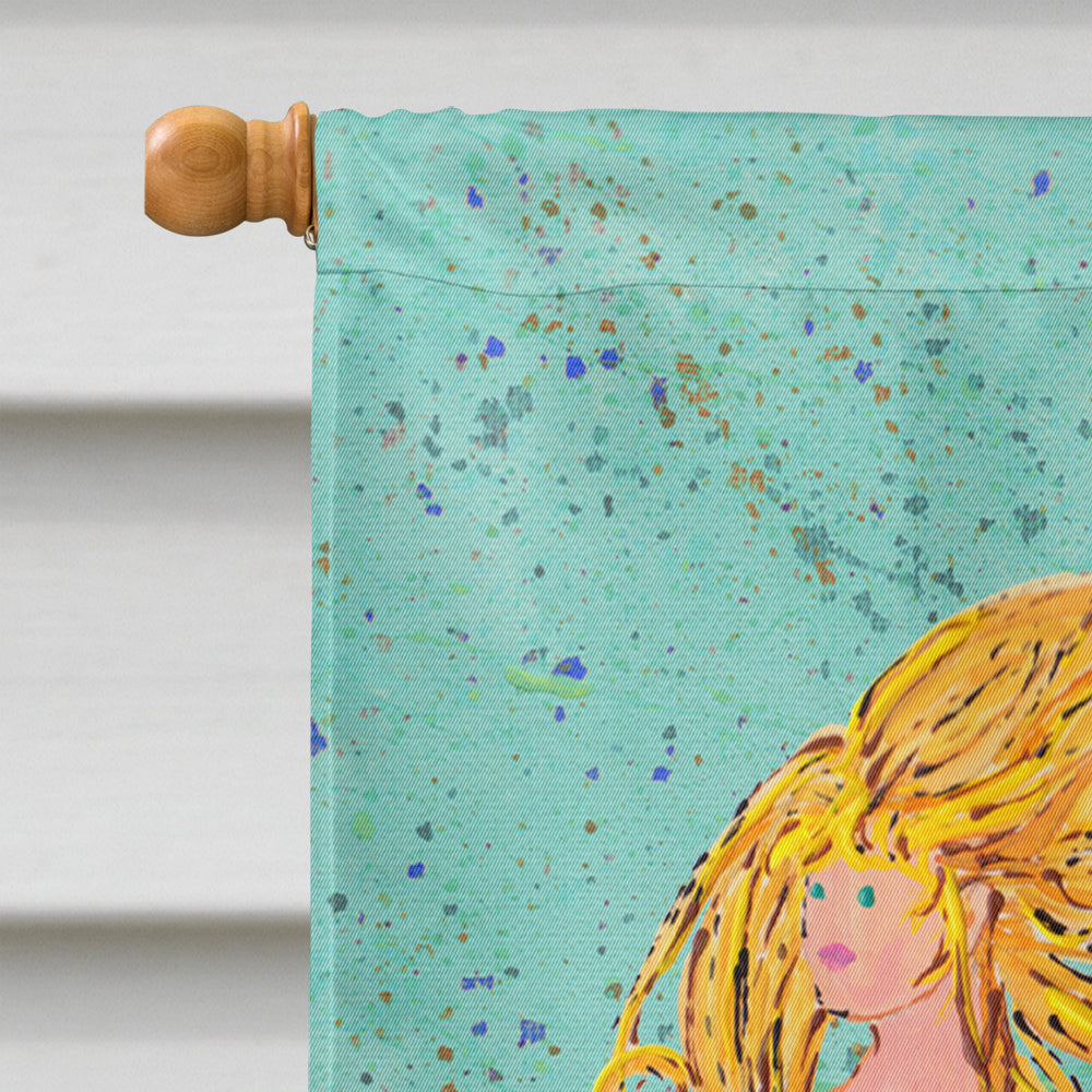 Blonde Mermaid on Teal House Flag 28x40 Porch Sleeve Pole Decorative Outside Yard Banner Artwork Wall Hanging, Polyester