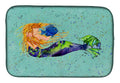 Blonde Mermaid on Teal Dish Drying Mat Absorbent Dish Drying Mat Pad for Kitchen Counter Dish Drainer Mat for Countertop, 14 x 21", Multicolor
