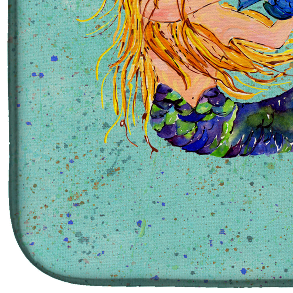 Blonde Mermaid on Teal Dish Drying Mat Absorbent Dish Drying Mat Pad for Kitchen Counter Dish Drainer Mat for Countertop, 14 x 21", Multicolor