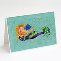 Blonde Mermaid on Teal Greeting Cards Pack of 8 Blank Cards with Envelopes Whimsical A7 Size 5x7
