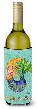 Blonde Mermaid on Teal Wine Bottle Hugger Gift Sleeve for Standard 750 ml Bottles, Insulated Reusable Also Fits Mini Shot & Pint Bottles