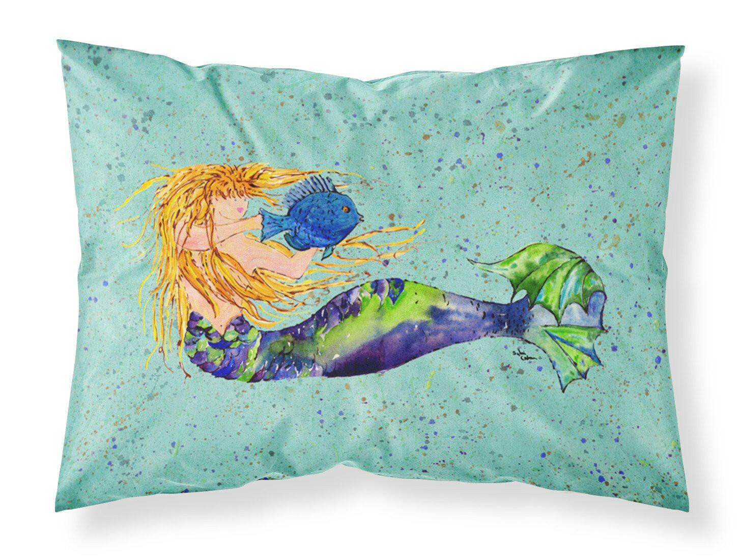 Blonde Mermaid on Teal Standard Pillowcase Lightweight Super Soft Easy Care Decorative Artwork Pillowcase, Standard