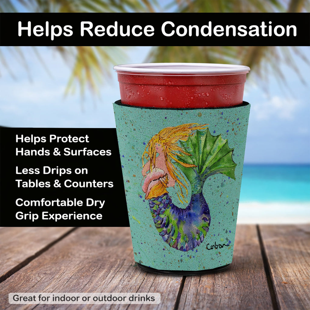 Blonde Mermaid on Teal Red Cup Hugger Sleeve for 16–22 oz Party Cups, Insulated Foam Drink Holder for Iced Coffee, Tailgate & BBQ Reusable