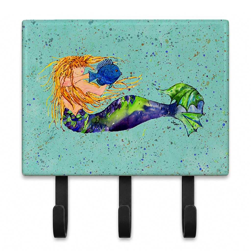 Blonde Mermaid on Teal Leash or Key Holder Wall Hooks, Coat Rack Wall Mount, for Hanging Keys, Towels, Aprons, Leashes