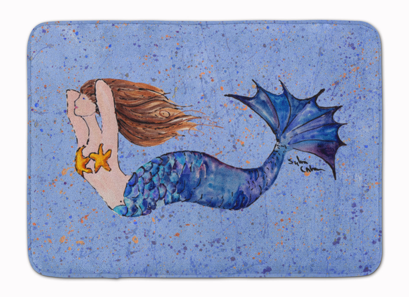 Brown Headed Mermaid on Blue Memory Foam Kitchen Mat Machine Washable Anti-Fatigue Cushion Comfort Bath or Kitchen Rug