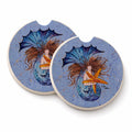 Brown Headed Mermaid on Blue Set of 2 Cup Holder Car Coasters Absorbent Round Sandstone Coasters Gifts for Men or Women, 2.5, Multicolor