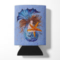 Brown Headed Mermaid on Blue Can or Bottle Hugger Cooler Sleeve for Standard 12 oz Cans, Insulated Foam Beer & Soda Can Hugger Reusable