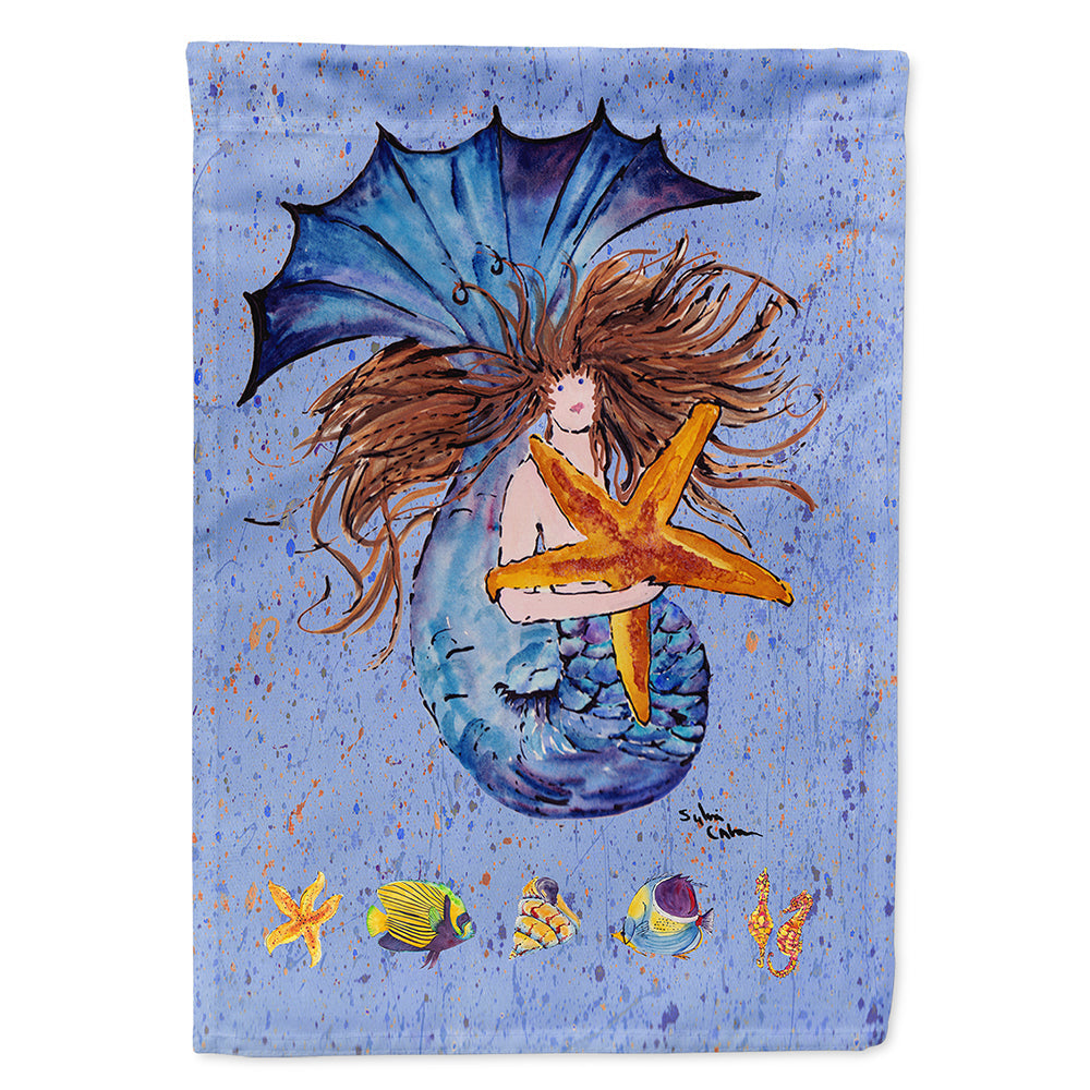 Brown Headed Mermaid on Blue House Flag 28x40 Porch Sleeve Pole Decorative Outside Yard Banner Artwork Wall Hanging, Polyester