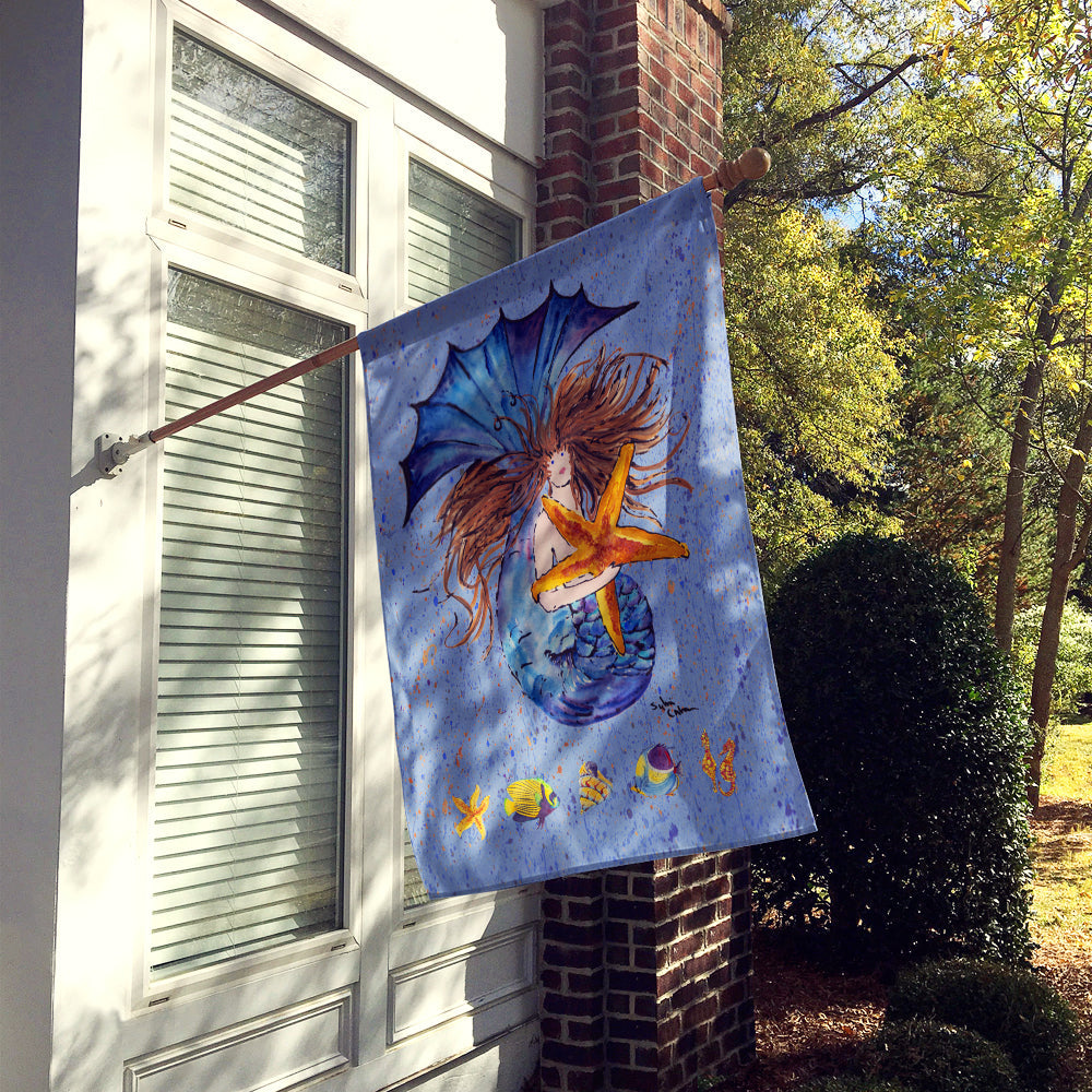 Brown Headed Mermaid on Blue House Flag 28x40 Porch Sleeve Pole Decorative Outside Yard Banner Artwork Wall Hanging, Polyester