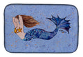 Brown Headed Mermaid on Blue Dish Drying Mat Absorbent Dish Drying Mat Pad for Kitchen Counter Dish Drainer Mat for Countertop, 14 x 21", Multicolor