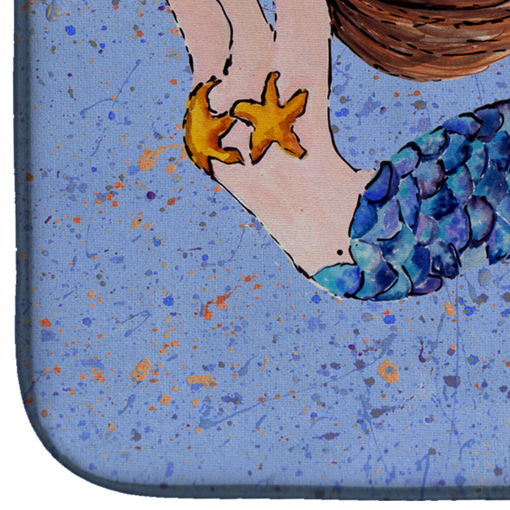 Brown Headed Mermaid on Blue Dish Drying Mat Absorbent Dish Drying Mat Pad for Kitchen Counter Dish Drainer Mat for Countertop, 14 x 21", Multicolor