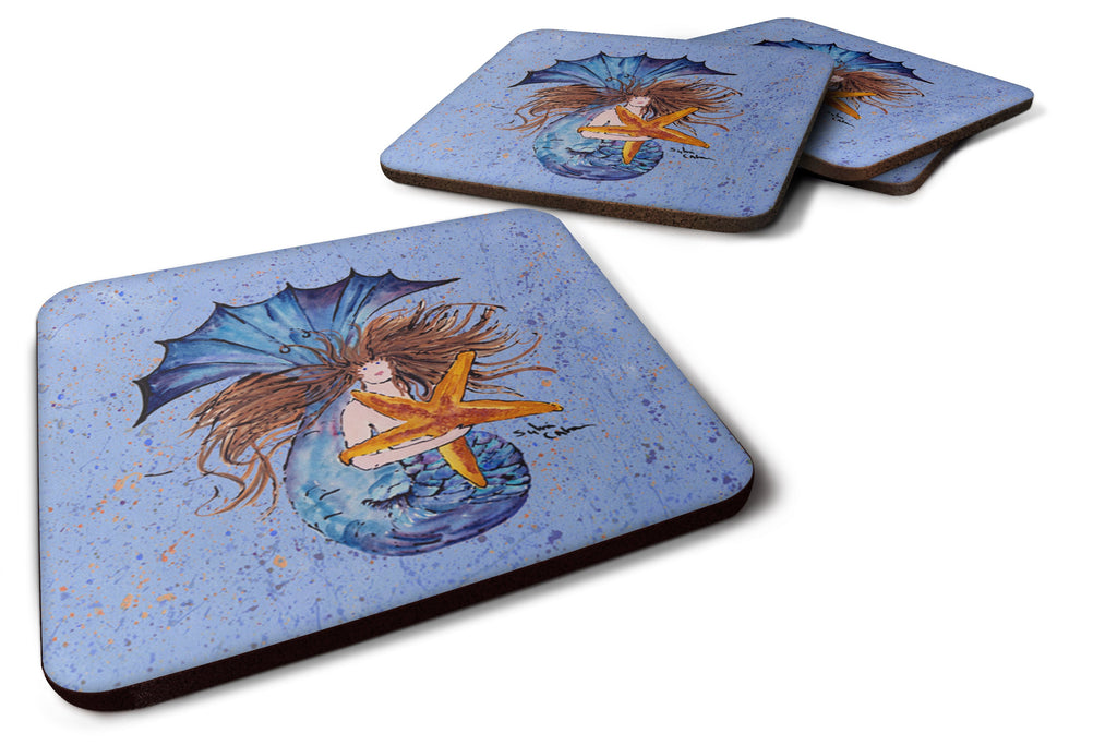 Brown Headed Mermaid on Blue Foam Coasters Set of 4 Cup Coasters for Indoor Outdoor, Tabletop Protection, Anti Slip, Mouse pad Material