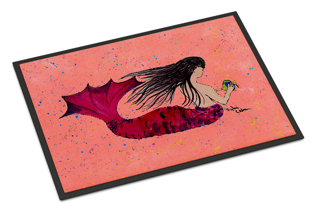 Black haired Mermaid on Red Doormat Indoor Outdoor 24H X 36W Front Door Mat Rugs for Entryway, Non Slip Washable Low Pile,