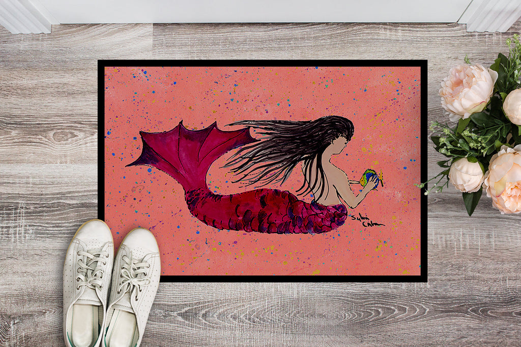 Black haired Mermaid on Red Doormat Indoor Outdoor 24H X 36W Front Door Mat Rugs for Entryway, Non Slip Washable Low Pile,