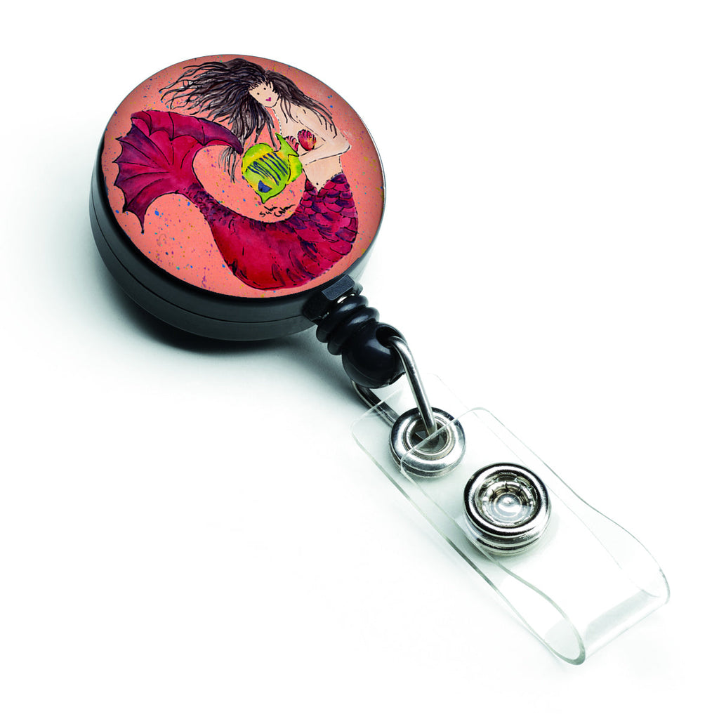 Black haired Mermaid on Red Retractable Badge Reel for Nurses ID Badge Holder with Clip Retractable Employee Badge Holder, Belt Clip
