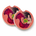 Black haired Mermaid on Red Set of 2 Cup Holder Car Coasters Absorbent Round Sandstone Coasters Gifts for Men or Women, 2.5, Multicolor