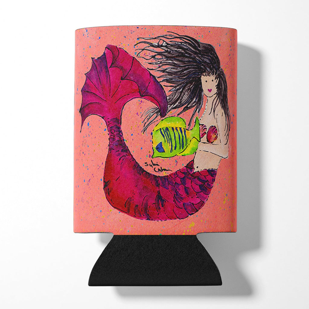 Black haired Mermaid on Red Can or Bottle Hugger Cooler Sleeve for Standard 12 oz Cans, Insulated Foam Beer & Soda Can Hugger Reusable