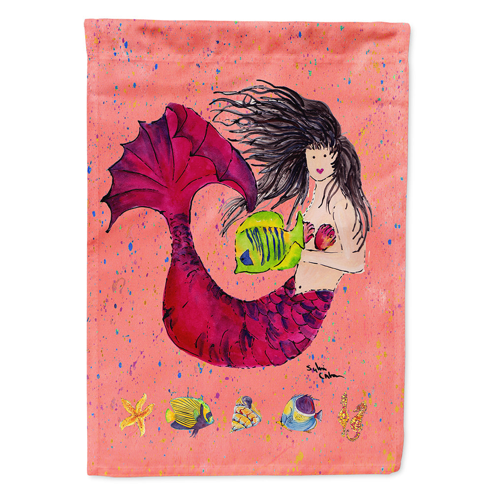 Black haired Mermaid on Red House Flag 28x40 Porch Sleeve Pole Decorative Outside Yard Banner Artwork Wall Hanging, Polyester
