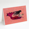 Black haired Mermaid on Red Greeting Cards Pack of 8 Blank Cards with Envelopes Whimsical A7 Size 5x7