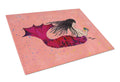 Black haired Mermaid on Red Cutting Board Tempered Glass Kitchen Cutting Surface, Heat Resistant Chopping, Non-Slip Feet, Food Prep & Serving