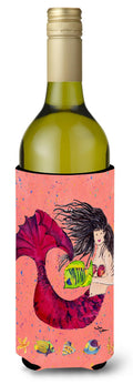 Black haired Mermaid on Red Wine Bottle Hugger Gift Sleeve for Standard 750 ml Bottles, Insulated Reusable Also Fits Mini Shot & Pint Bottles