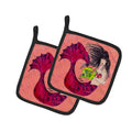 Black haired Mermaid on Red Pot Holder Set of 2 Heat Resistant Quilted Hot Pads 7.5 x 7.5 Inch, Insulated Kitchen Trivets for Cooking & Baking