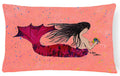 Black haired Mermaid on Red Decorative Throw Pillow 12x16 Indoor Outdoor Accent Cushion, Fabric Cover with Insert for Sofa, Bed, Porch & Living Room