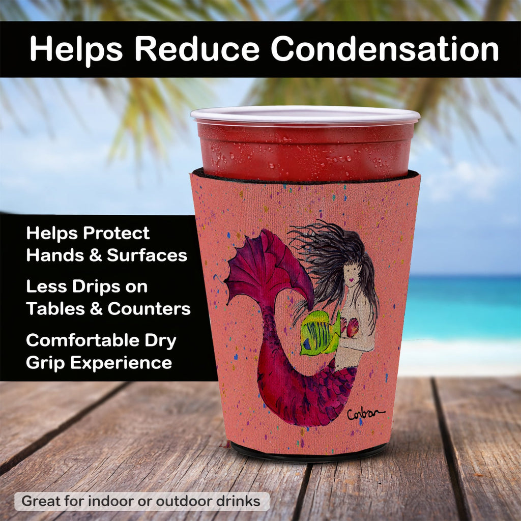 Black haired Mermaid on Red Red Cup Hugger Sleeve for 16–22 oz Party Cups, Insulated Foam Drink Holder for Iced Coffee, Tailgate & BBQ Reusable