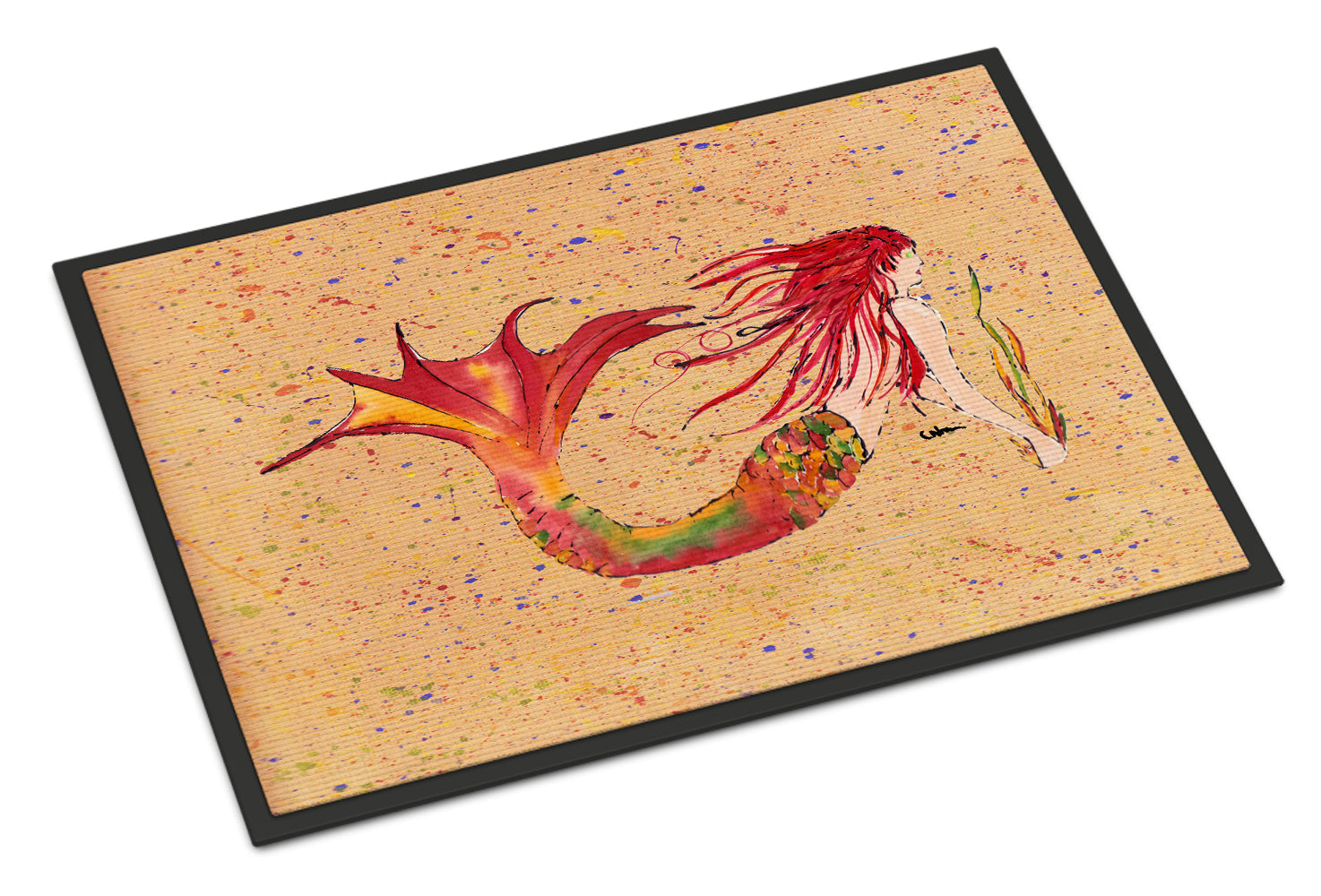 Red Headed Ginger Mermaid on Coral Doormat Indoor Outdoor 24H X 36W Front Door Mat Rugs for Entryway, Non Slip Washable Low Pile,