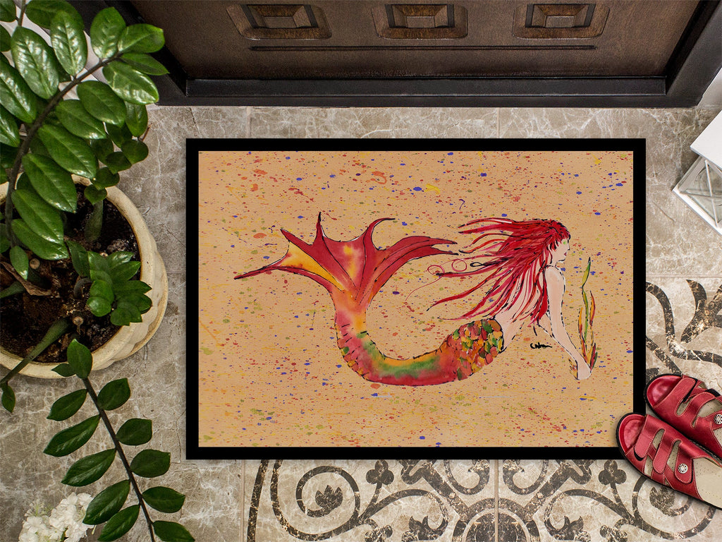 Red Headed Ginger Mermaid on Coral Doormat Indoor Outdoor 24H X 36W Front Door Mat Rugs for Entryway, Non Slip Washable Low Pile,