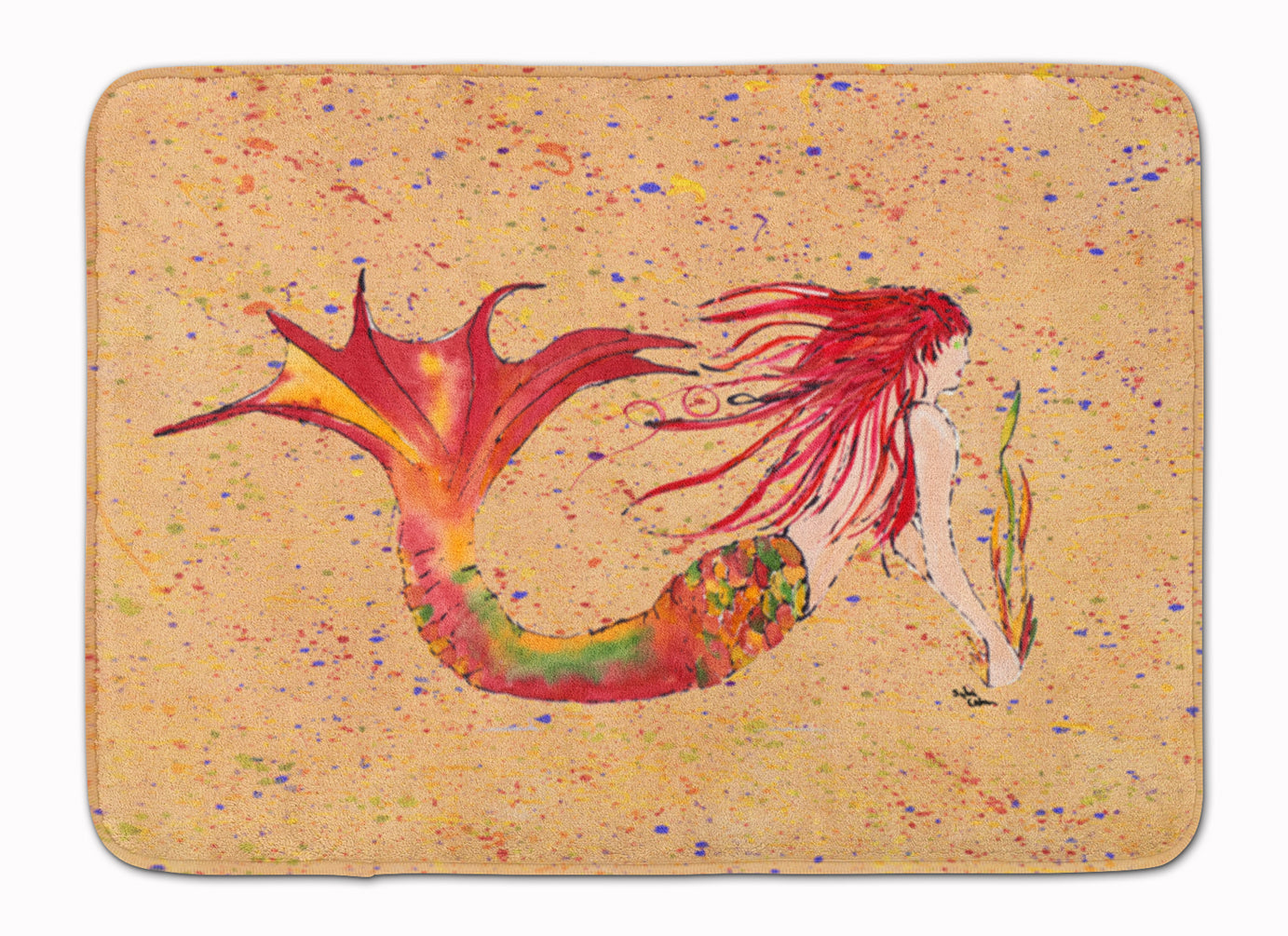 Red Headed Ginger Mermaid on Coral Memory Foam Kitchen Mat Machine Washable Anti-Fatigue Cushion Comfort Bath or Kitchen Rug