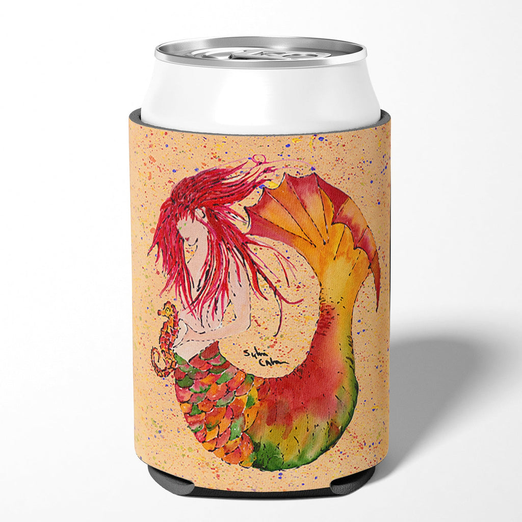 Red Headed Ginger Mermaid on Coral Can or Bottle Hugger Cooler Sleeve for Standard 12 oz Cans, Insulated Foam Beer & Soda Can Hugger Reusable