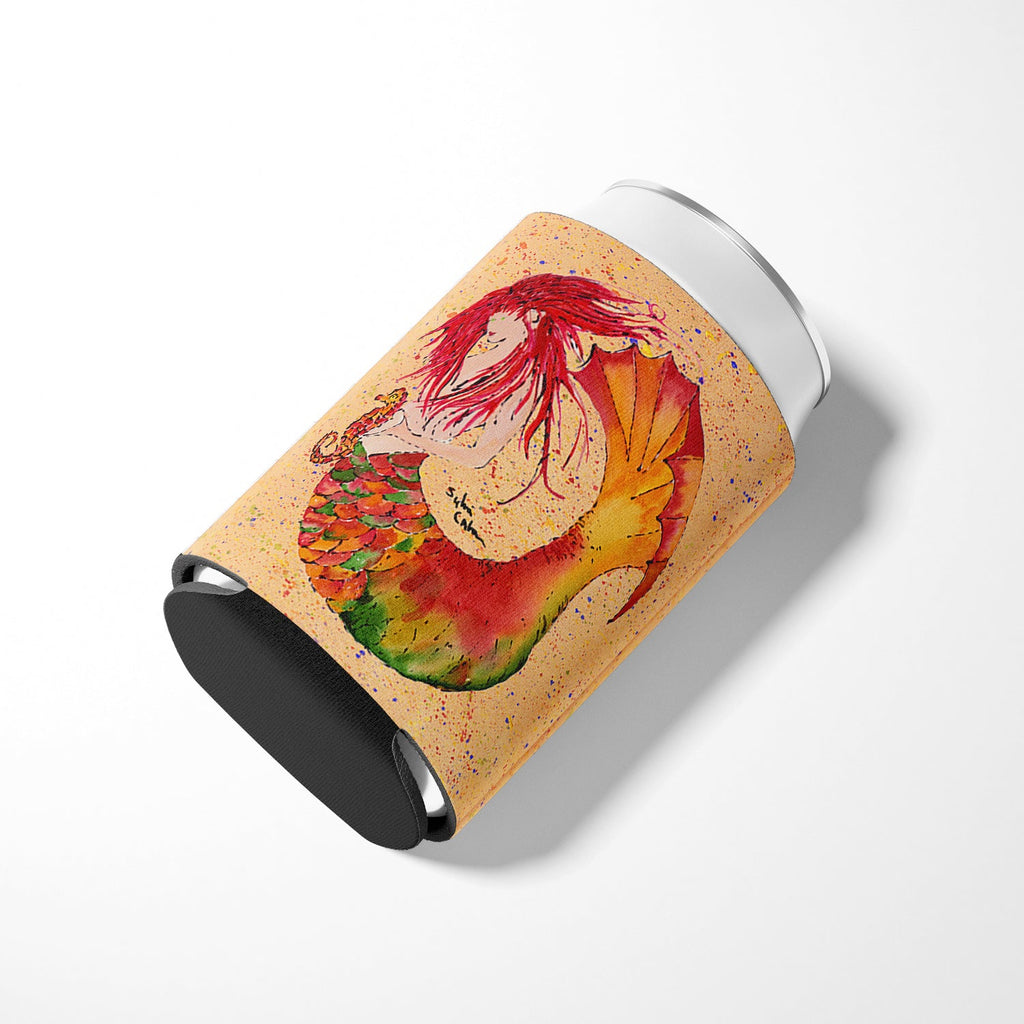 Red Headed Ginger Mermaid on Coral Can or Bottle Hugger Cooler Sleeve for Standard 12 oz Cans, Insulated Foam Beer & Soda Can Hugger Reusable