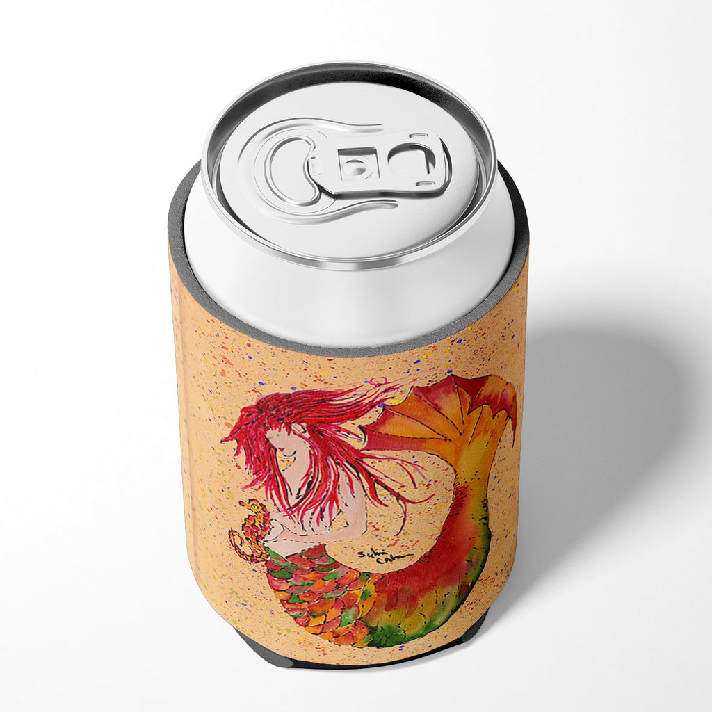 Red Headed Ginger Mermaid on Coral Can or Bottle Hugger Cooler Sleeve for Standard 12 oz Cans, Insulated Foam Beer & Soda Can Hugger Reusable