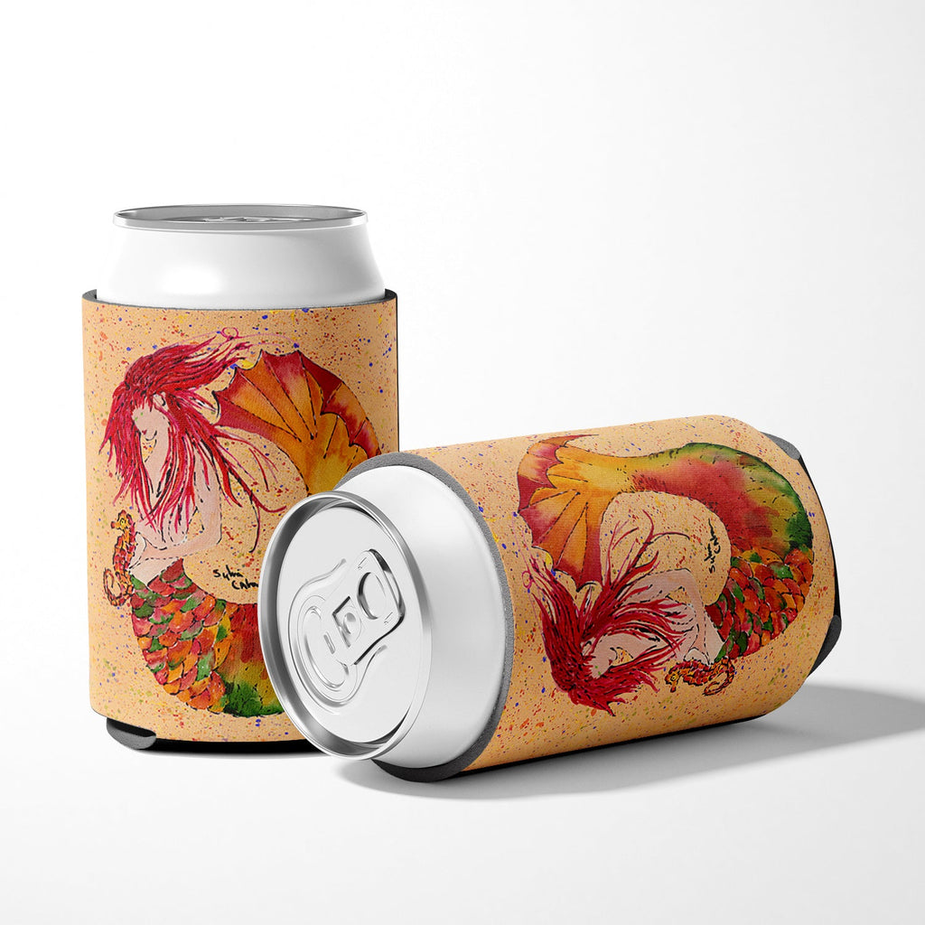 Red Headed Ginger Mermaid on Coral Can or Bottle Hugger Cooler Sleeve for Standard 12 oz Cans, Insulated Foam Beer & Soda Can Hugger Reusable