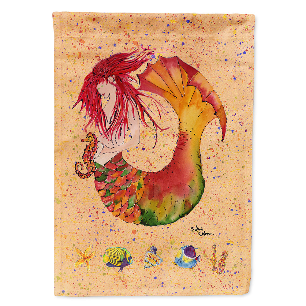 Red Headed Ginger Mermaid on Coral House Flag 28x40 Porch Sleeve Pole Decorative Outside Yard Banner Artwork Wall Hanging, Polyester