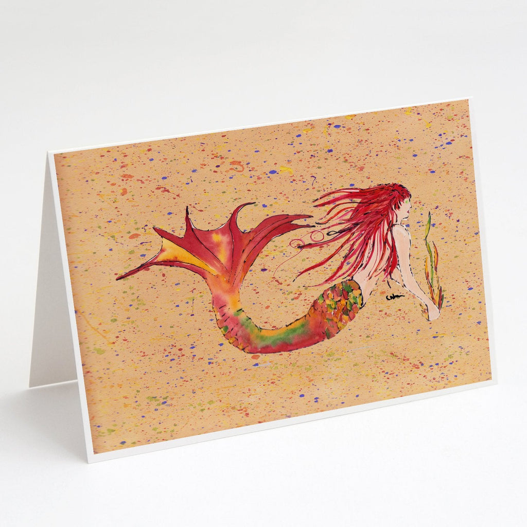 Red Headed Ginger Mermaid on Coral Greeting Cards Pack of 8 Blank Cards with Envelopes Whimsical A7 Size 5x7