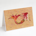 Red Headed Ginger Mermaid on Coral Greeting Cards Pack of 8 Blank Cards with Envelopes Whimsical A7 Size 5x7