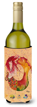 Red Headed Ginger Mermaid on Coral Wine Bottle Hugger Gift Sleeve for Standard 750 ml Bottles, Insulated Reusable Also Fits Mini Shot & Pint Bottles