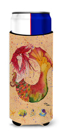 Red Headed Ginger Mermaid on Coral Slim Can Hugger , Insulated Foam Hugger for 12 oz Slim Cans, Beer Bottles & Water Bottles, Printed in USA