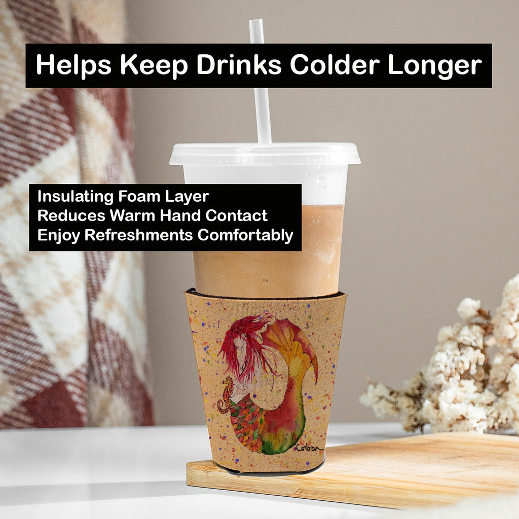 Red Headed Ginger Mermaid on Coral Red Cup Hugger Sleeve for 16–22 oz Party Cups, Insulated Foam Drink Holder for Iced Coffee, Tailgate & BBQ Reusable